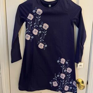 Tea Collection Girls Floral Poppy Long Sleeve Navy Cotton Dress